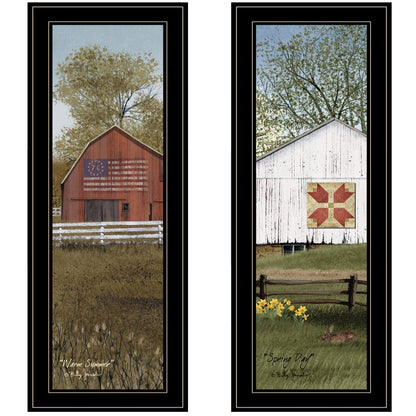 Set Of Two Country Barns 2 Black Framed Print Wall Art HomeRoots