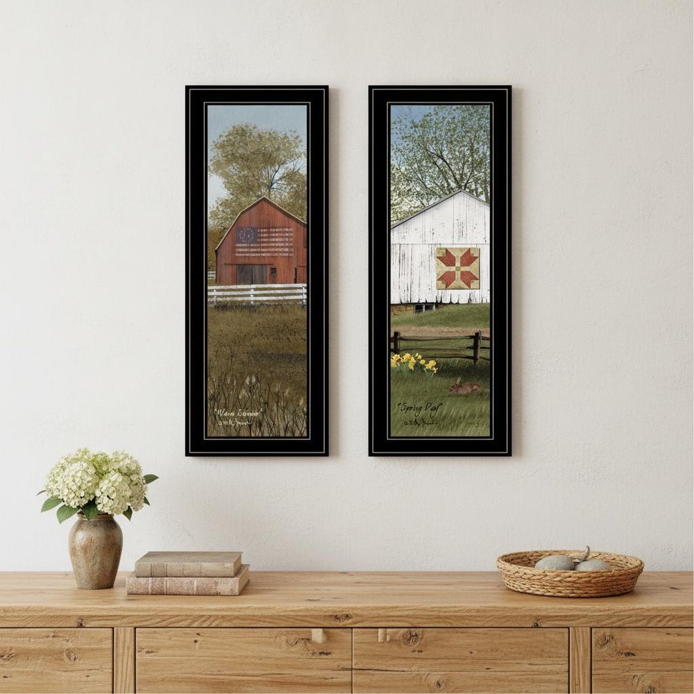 Set Of Two Country Barns 2 Black Framed Print Wall Art HomeRoots