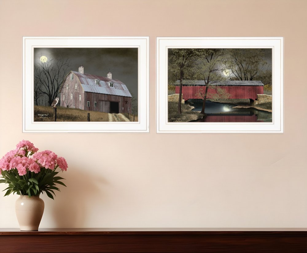 Set Of Two Midnight Moon 1 White Framed Print Wall Art HomeRoots