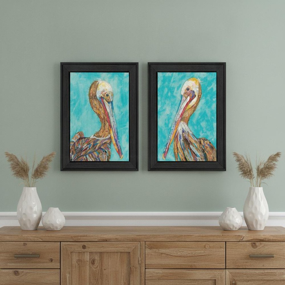 Set Of Two Pelicans 2 Black Framed Print Wall Art HomeRoots