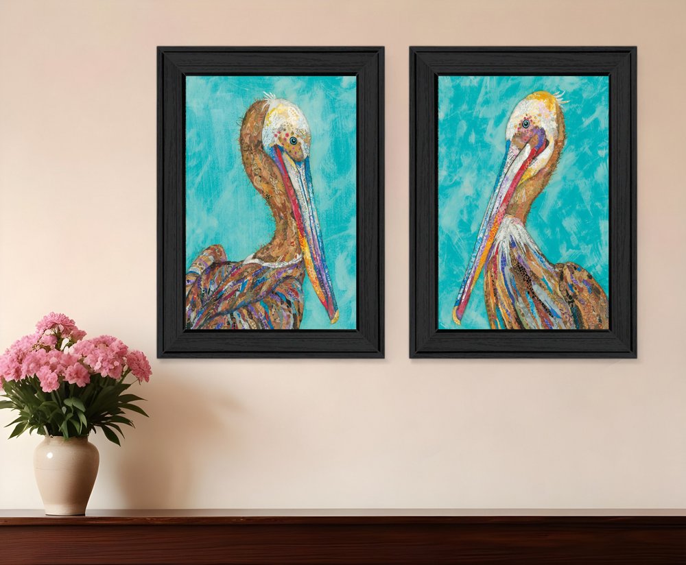 Set Of Two Pelicans 2 Black Framed Print Wall Art HomeRoots