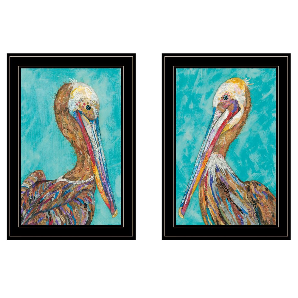 Set Of Two Pelicans Teal Black Framed Print Wall Art HomeRoots