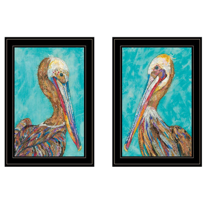 Set Of Two Pelicans Teal Black Framed Print Wall Art HomeRoots