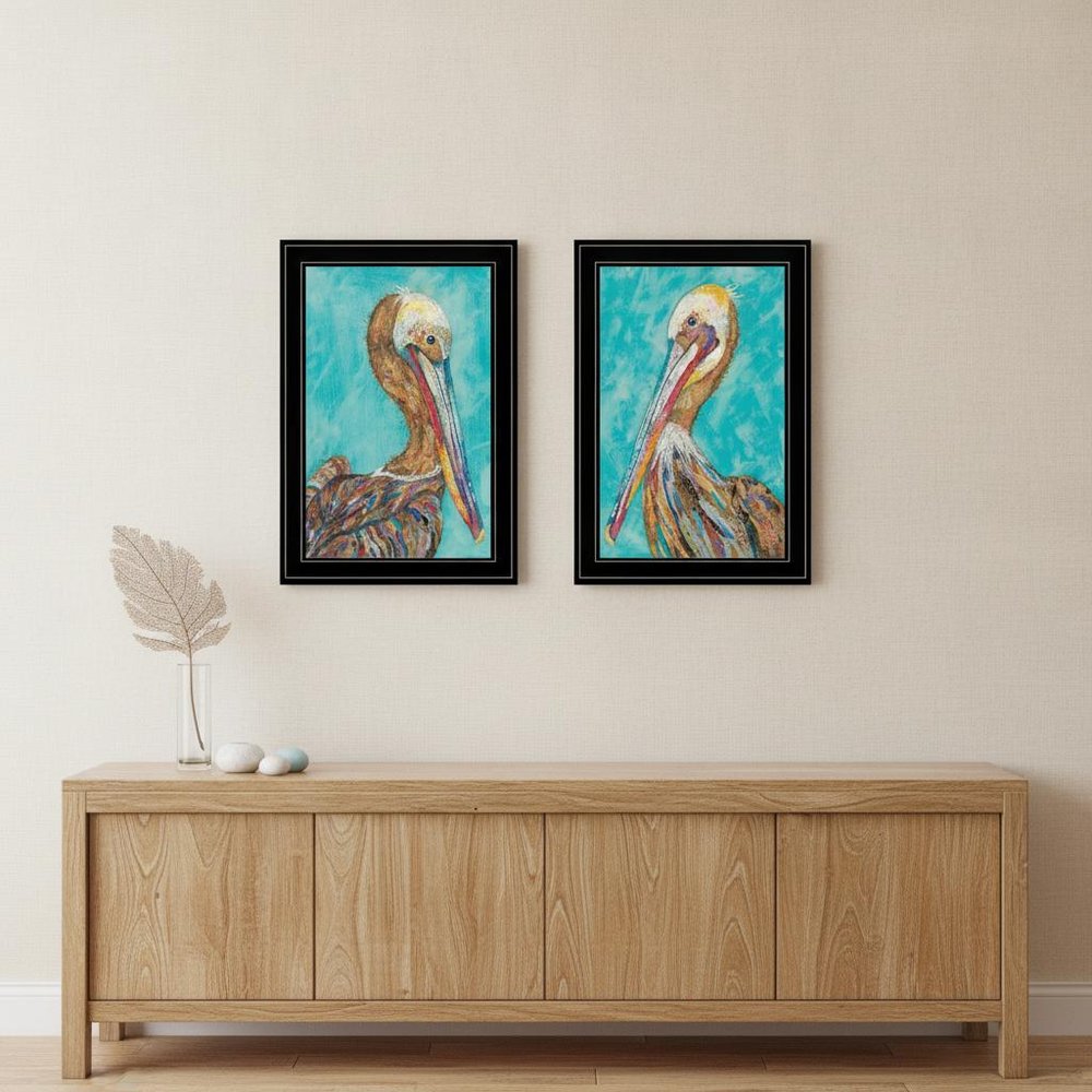 Set Of Two Pelicans Teal Black Framed Print Wall Art HomeRoots