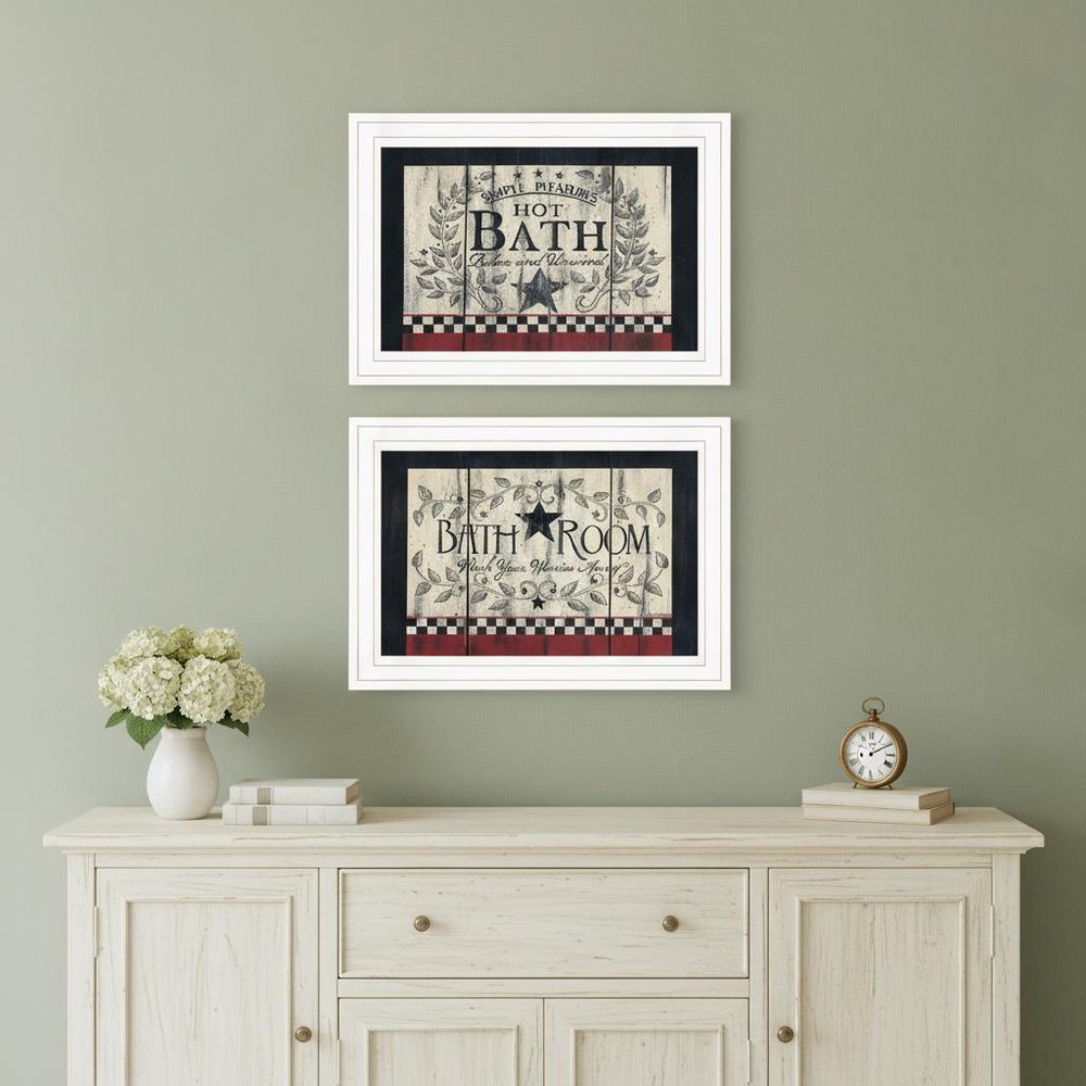 Set Of Two Hot Bath 4 White Framed Print Bathroom Wall Art HomeRoots