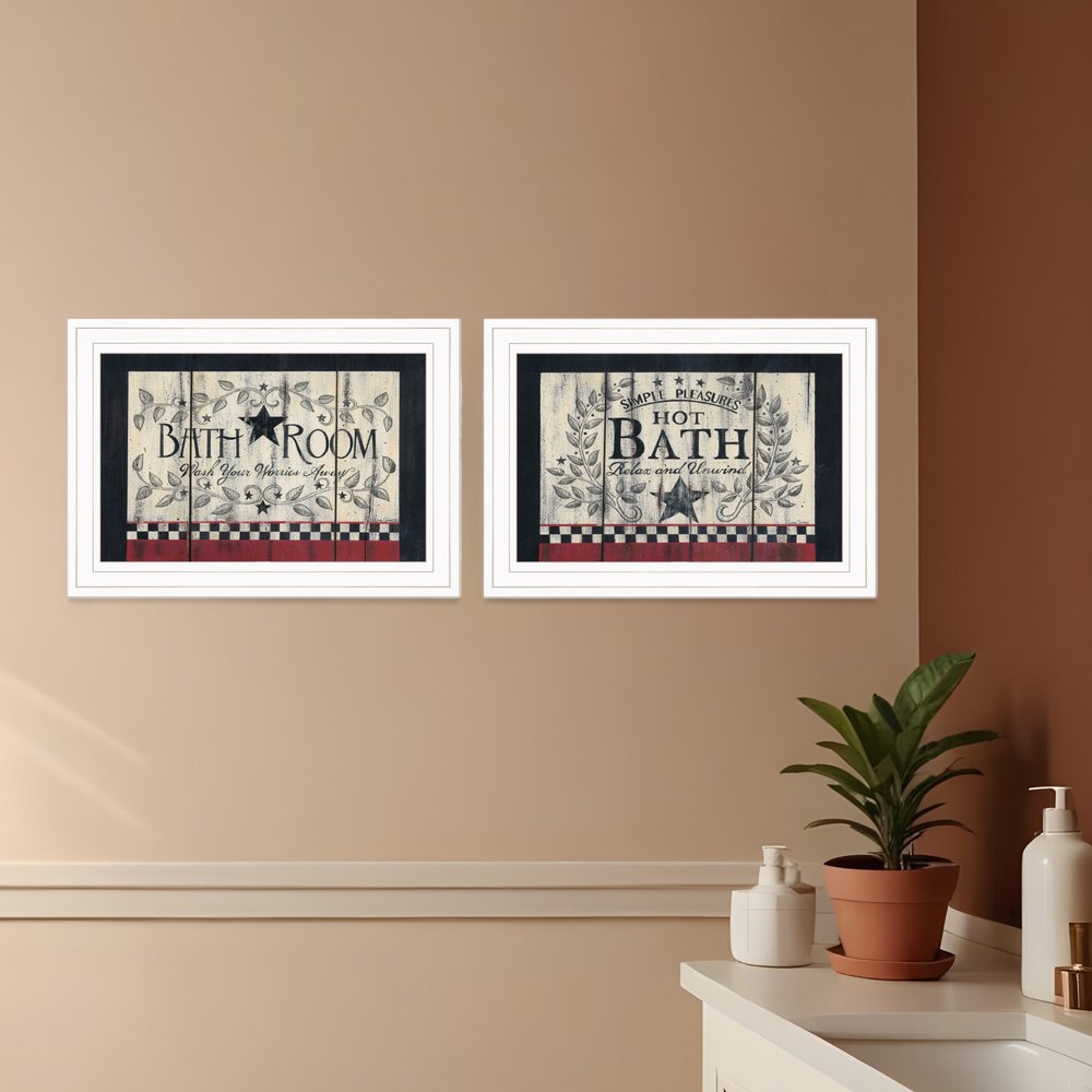 Set Of Two Hot Bath 4 White Framed Print Bathroom Wall Art HomeRoots