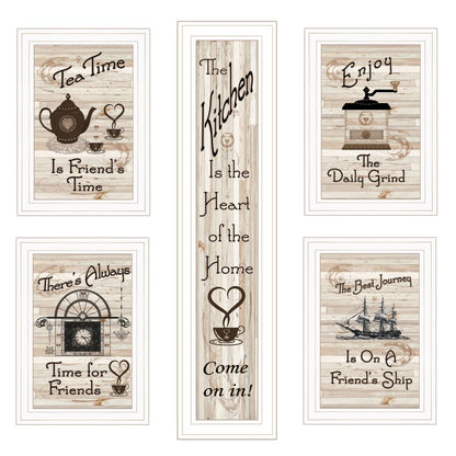 Set Of Five Kitchen Friendship 5 White Framed Print Kitchen Wall Art HomeRoots