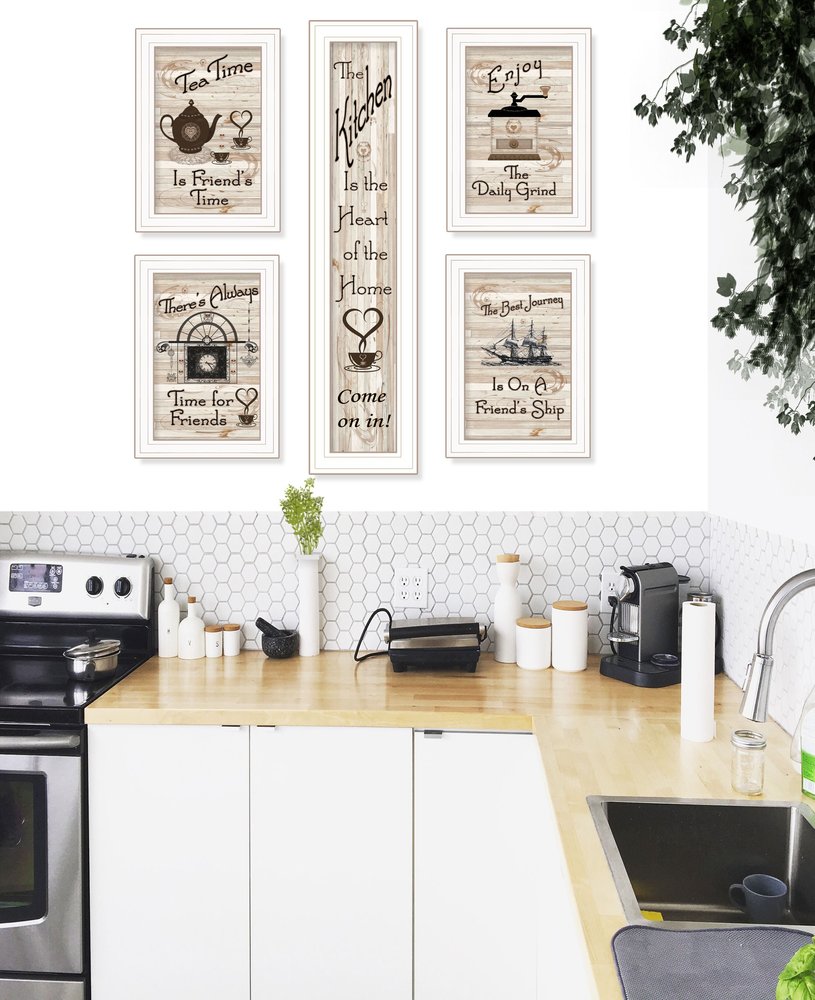 Set Of Five Kitchen Friendship 5 White Framed Print Kitchen Wall Art HomeRoots