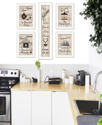 Set Of Five Kitchen Friendship 5 White Framed Print Kitchen Wall Art HomeRoots