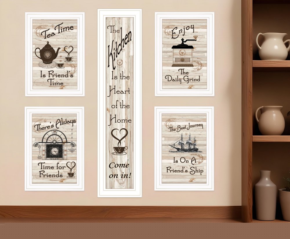 Set Of Five Kitchen Friendship 5 White Framed Print Kitchen Wall Art HomeRoots