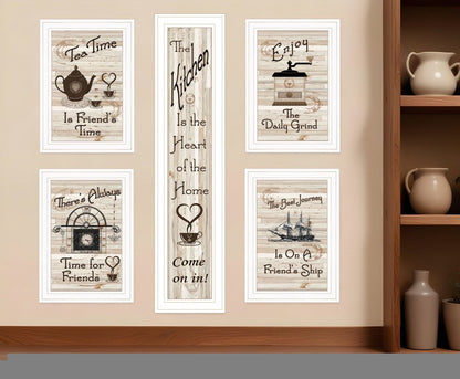Set Of Five Kitchen Friendship 5 White Framed Print Kitchen Wall Art HomeRoots