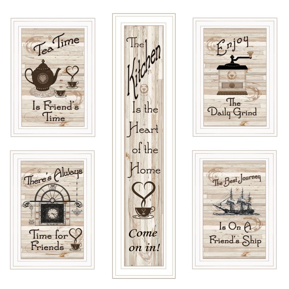 Set Of Five Kitchen Friendship 5 White Framed Print Kitchen Wall Art HomeRoots