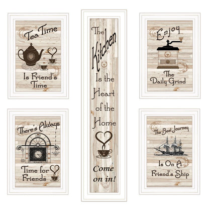 Set Of Five Kitchen Friendship 5 White Framed Print Kitchen Wall Art HomeRoots