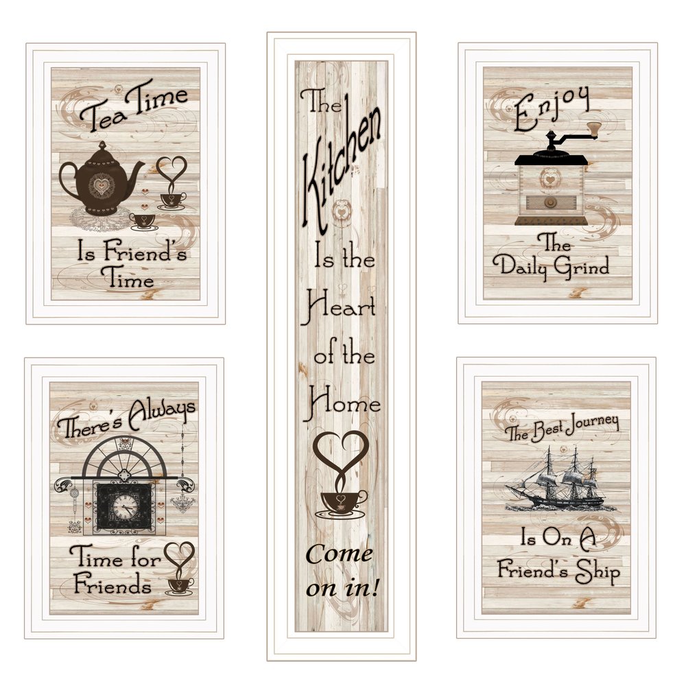 Set Of Five Kitchen Friendship 5 White Framed Print Kitchen Wall Art HomeRoots