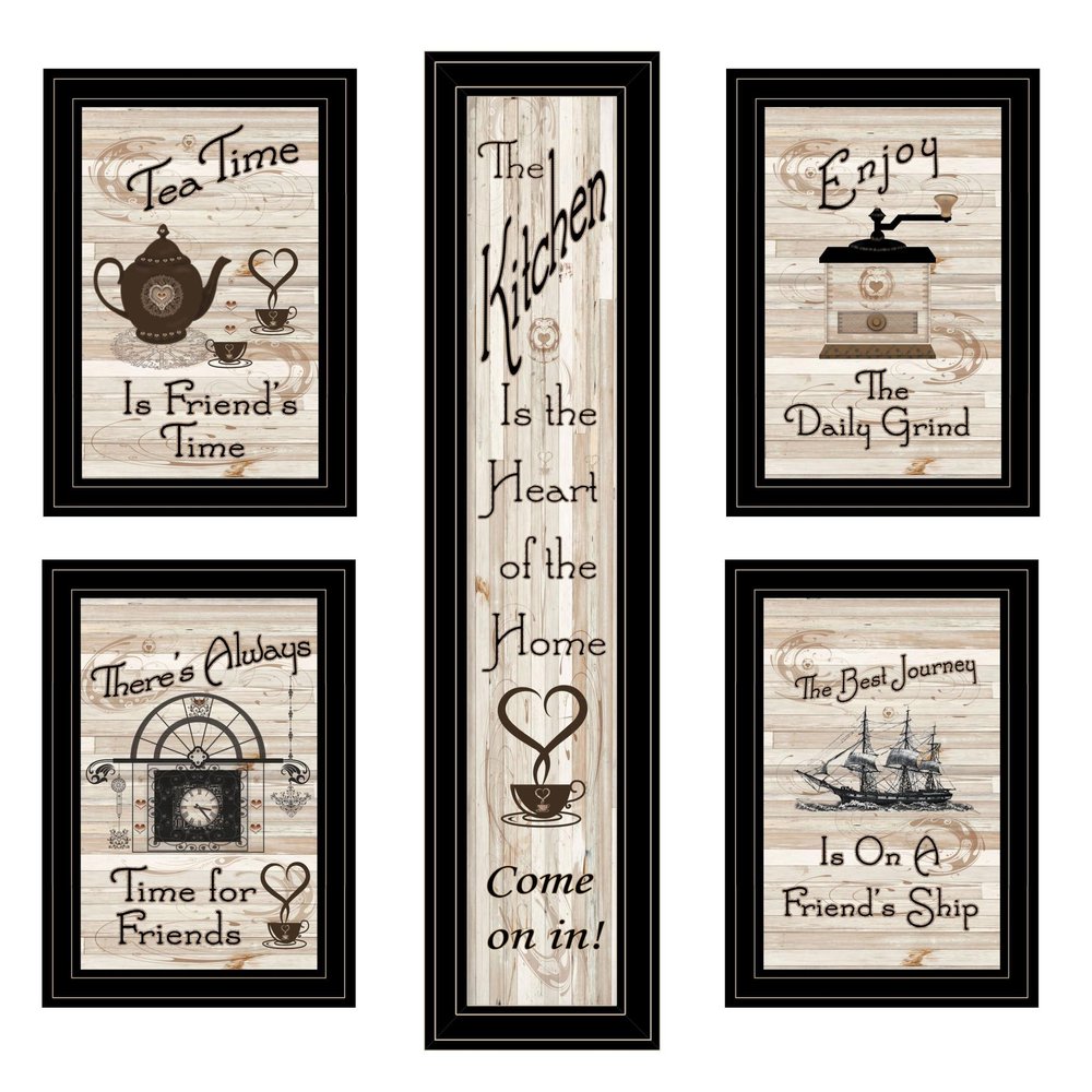 Set Of Five Kitchen Friendship Black Framed Print Kitchen Wall Art HomeRoots