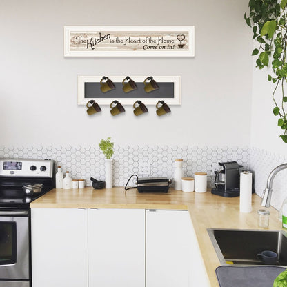 Set Of Two Kitchen Print and Mug Rack White Framed Kitchen Wall Art HomeRoots
