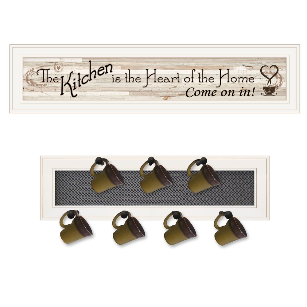 Set Of Two Kitchen Print and Mug Rack White Framed Kitchen Wall Art HomeRoots