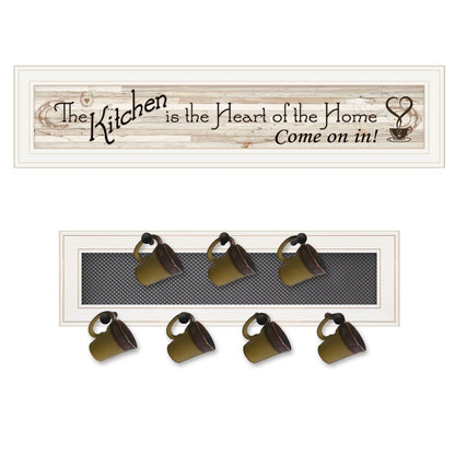 Set Of Two Kitchen Print and Mug Rack White Framed Kitchen Wall Art HomeRoots