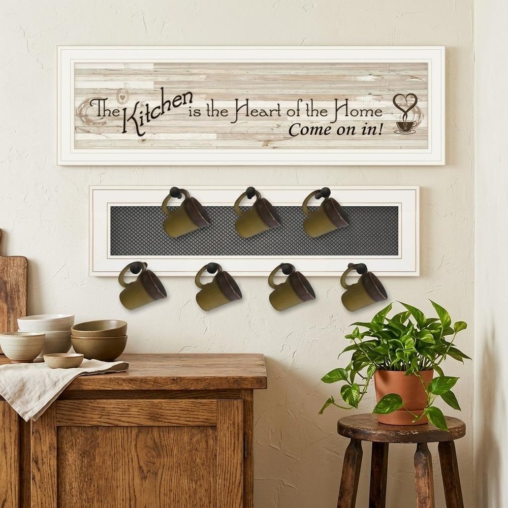 Set Of Two Kitchen Print and Mug Rack White Framed Kitchen Wall Art HomeRoots