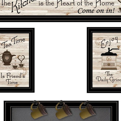Set Of Four Kitchen Collection with Seven Peg Mug Kitchen Wall Art HomeRoots