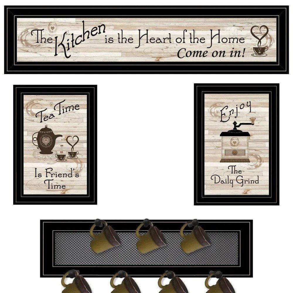 Set Of Four Kitchen Collection with Seven Peg Mug Kitchen Wall Art HomeRoots