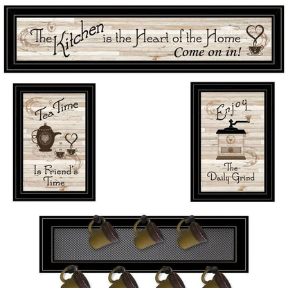 Set Of Four Kitchen Collection with Seven Peg Mug Kitchen Wall Art HomeRoots