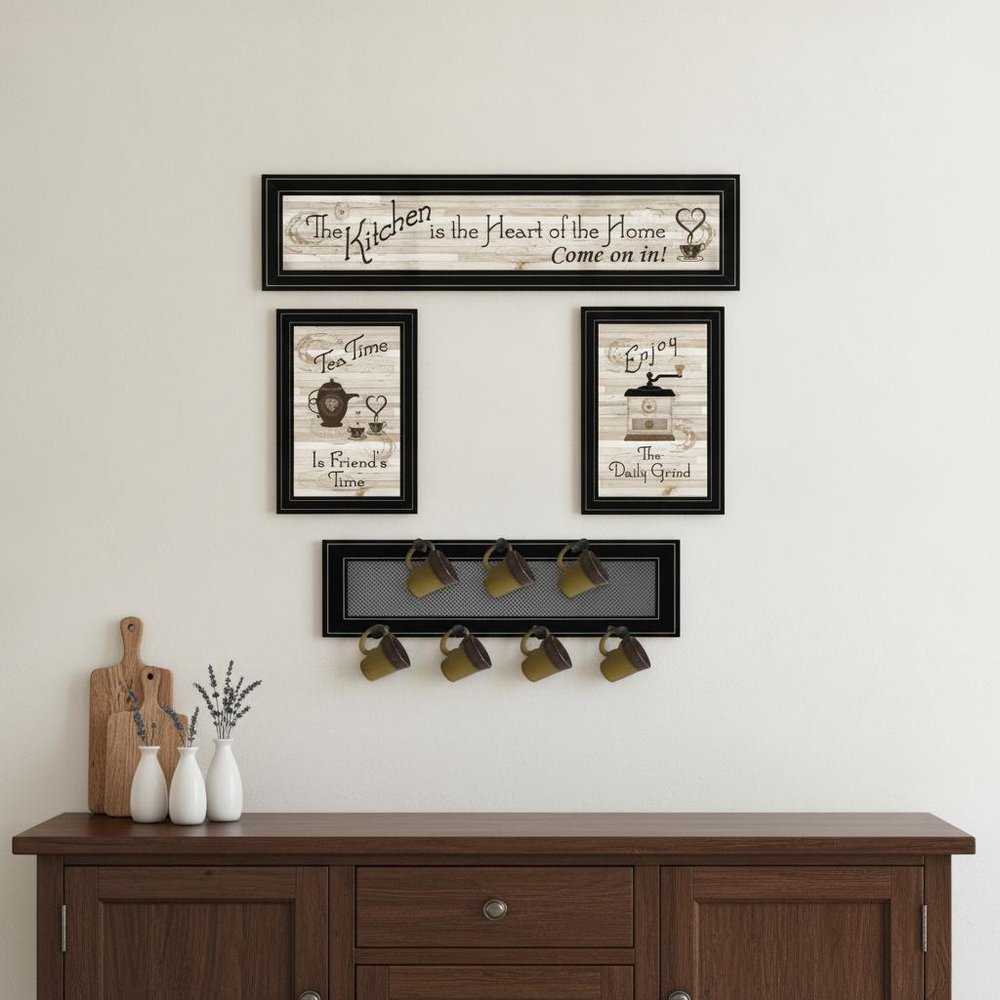 Set Of Four Kitchen Collection with Seven Peg Mug Kitchen Wall Art HomeRoots