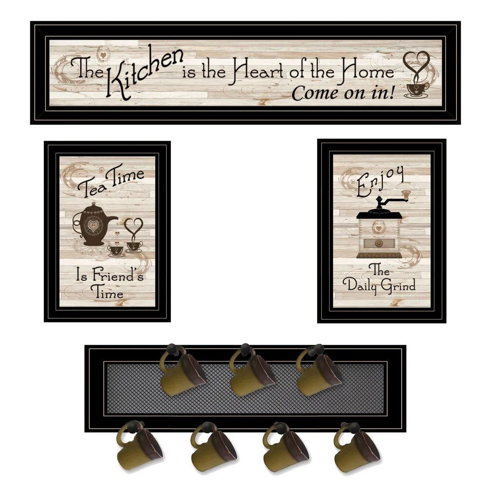 Set Of Four Kitchen Collection with Seven Peg Mug Kitchen Wall Art HomeRoots