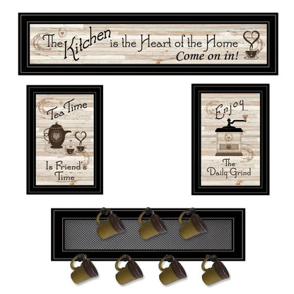 Set Of Four Kitchen Collection with Seven Peg Mug Kitchen Wall Art HomeRoots