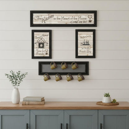 Set Of Four Kitchen Wall Art and Mug Rack HomeRoots
