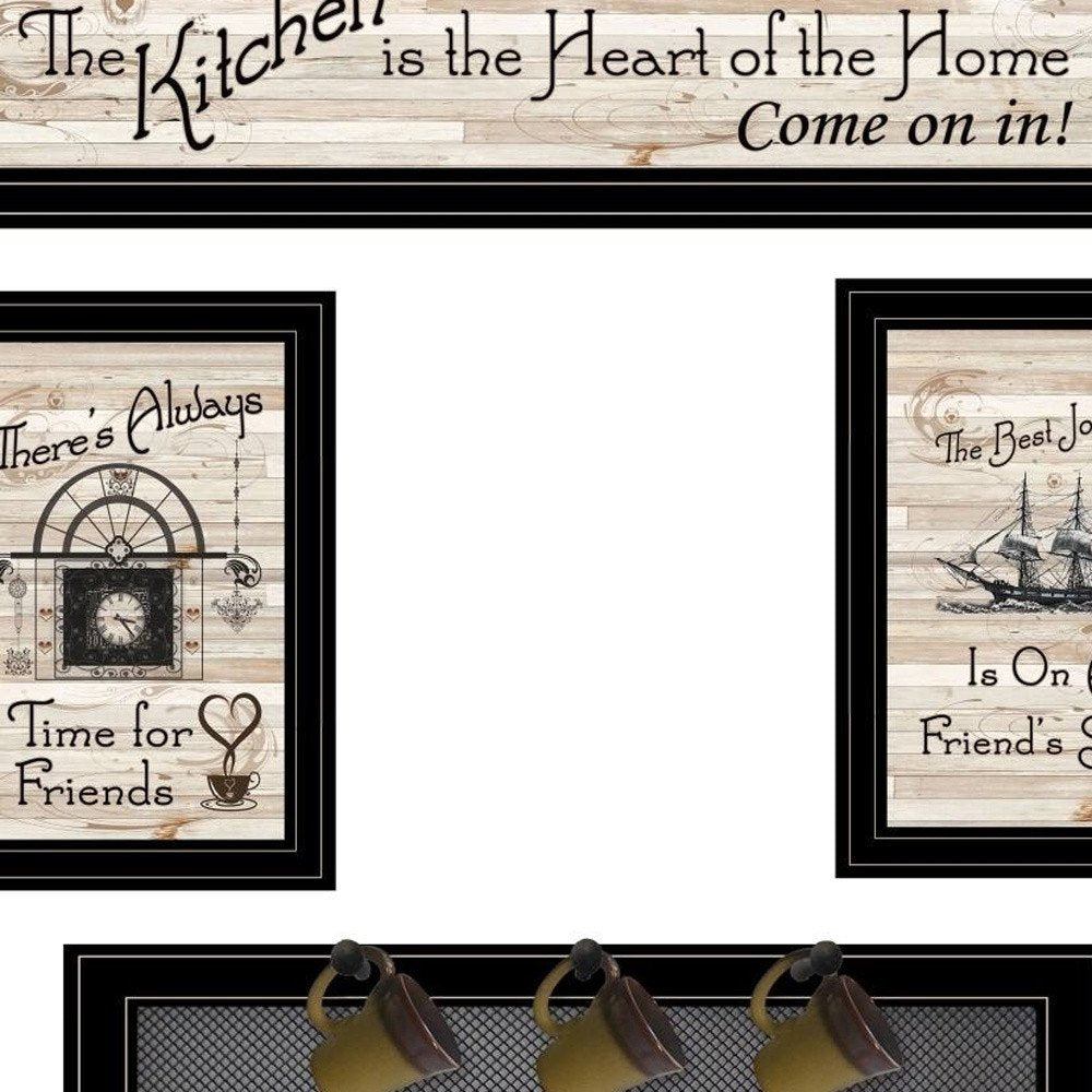 Set Of Four Kitchen Wall Art and Mug Rack HomeRoots