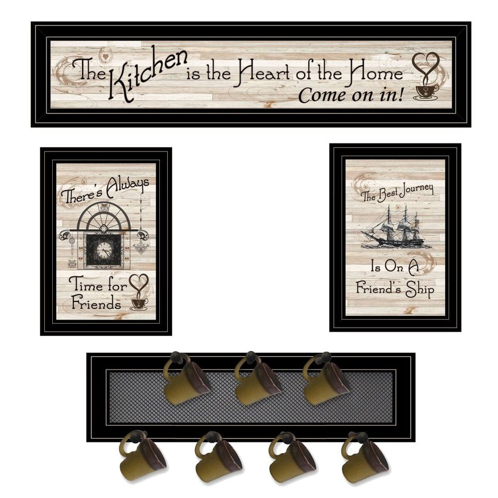 Set Of Four Kitchen Wall Art and Mug Rack HomeRoots