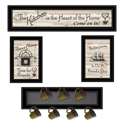 Set Of Four Kitchen Wall Art and Mug Rack HomeRoots