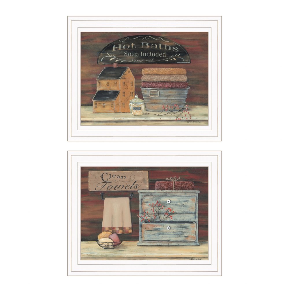 Set Of Two Hot Bath or Clean Towels 1 White Framed Print Bathroom Wall Art HomeRoots