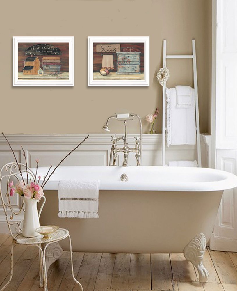 Set Of Two Hot Bath or Clean Towels 1 White Framed Print Bathroom Wall Art HomeRoots