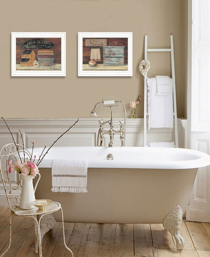 Set Of Two Hot Bath or Clean Towels 1 White Framed Print Bathroom Wall Art HomeRoots