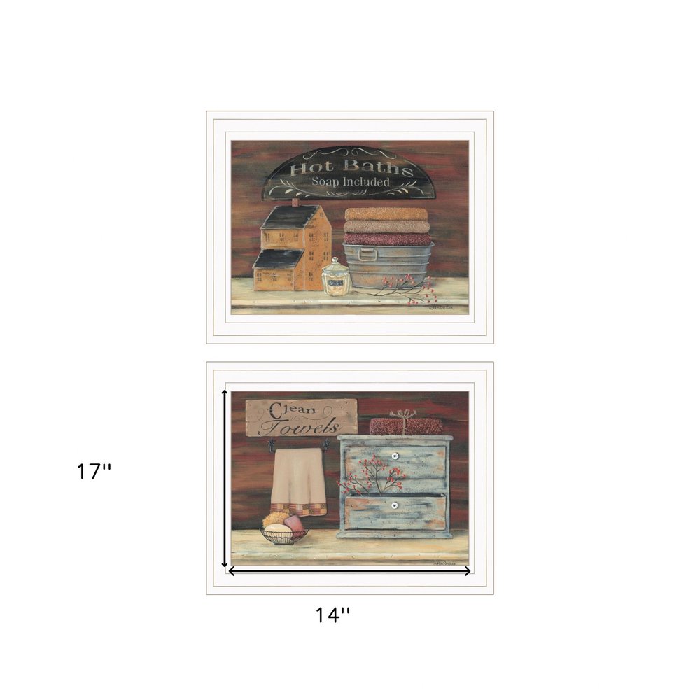 Set Of Two Hot Bath or Clean Towels 1 White Framed Print Bathroom Wall Art HomeRoots