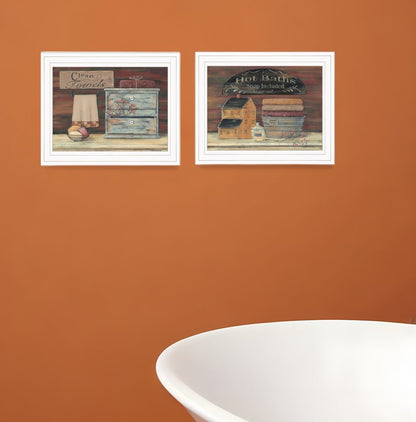 Set Of Two Hot Bath or Clean Towels 1 White Framed Print Bathroom Wall Art HomeRoots