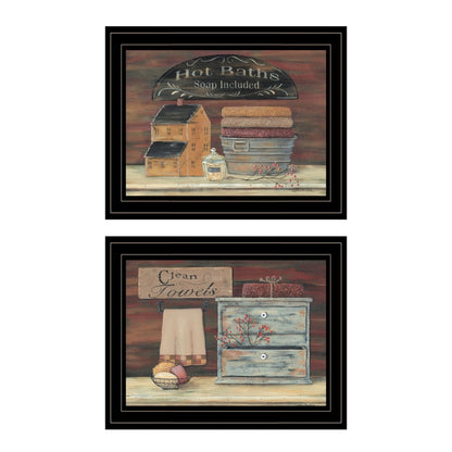 Set Of Two Hot Bath or Clean Towels 2 Black Framed Print Bathroom Wall Art HomeRoots