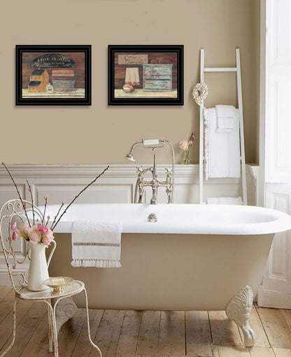 Set Of Two Hot Bath or Clean Towels 2 Black Framed Print Bathroom Wall Art HomeRoots