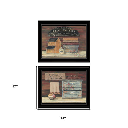 Set Of Two Hot Bath or Clean Towels 2 Black Framed Print Bathroom Wall Art HomeRoots