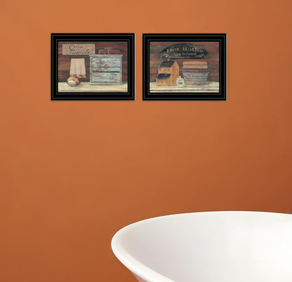 Set Of Two Hot Bath or Clean Towels 2 Black Framed Print Bathroom Wall Art HomeRoots