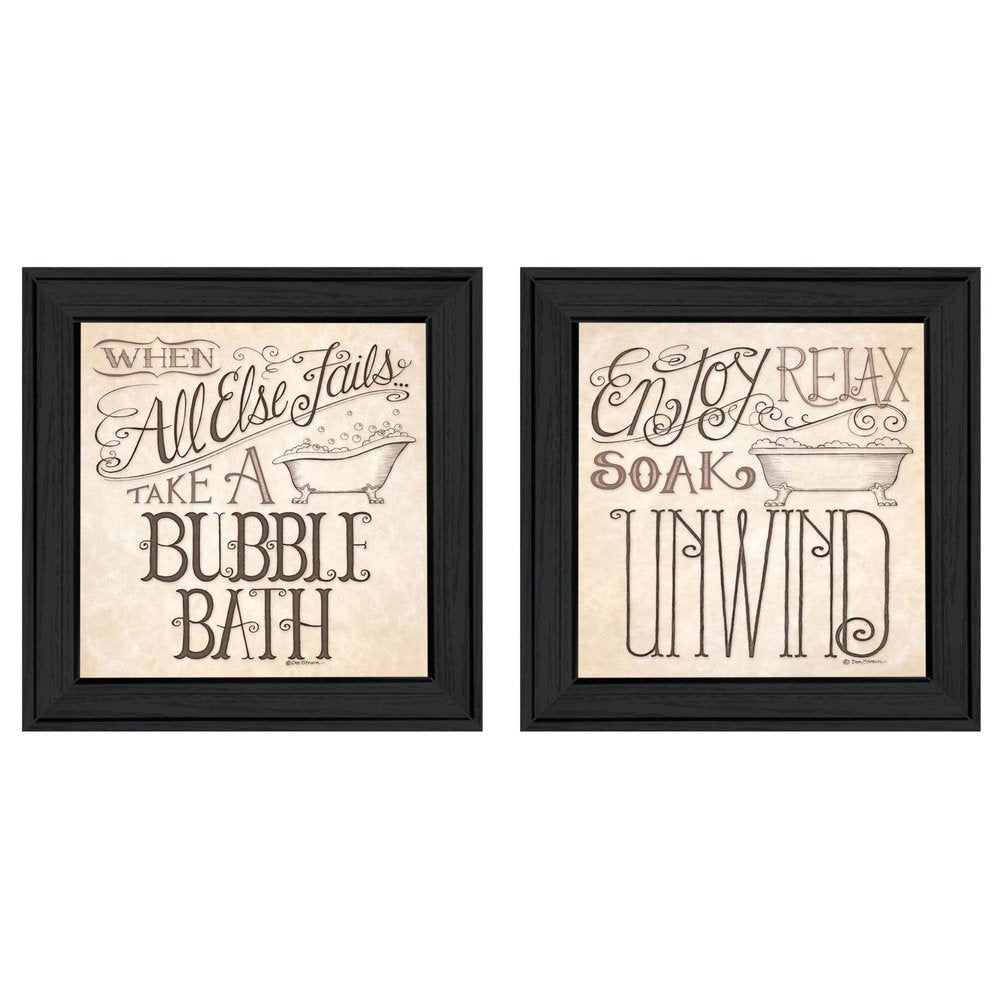 Set Of Two Soak and Unwind 1 Black Framed Print Bathroom Wall Art HomeRoots