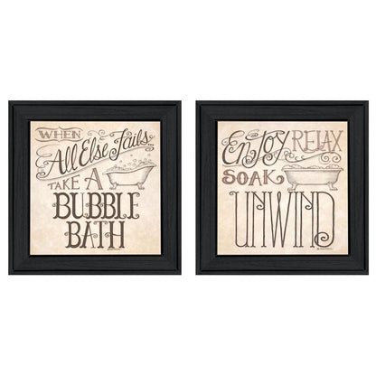Set Of Two Soak and Unwind 1 Black Framed Print Bathroom Wall Art HomeRoots