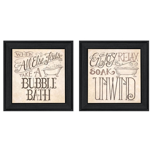 Set Of Two Soak and Unwind 1 Black Framed Print Bathroom Wall Art HomeRoots