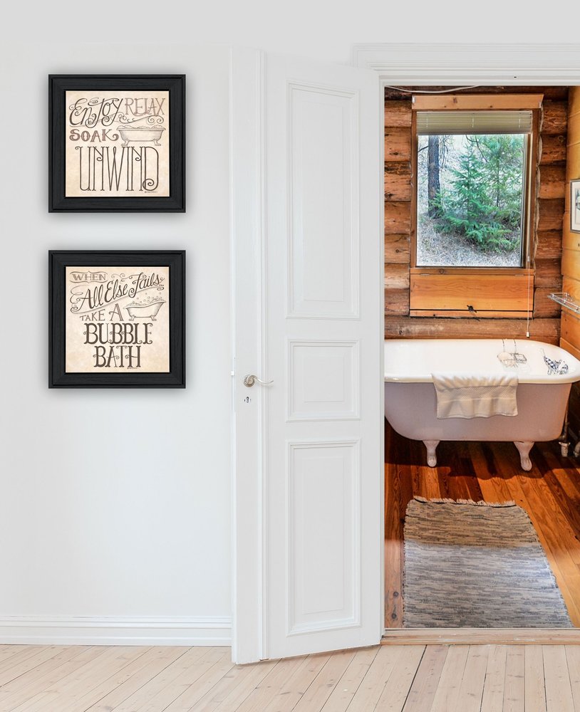 Set Of Two Soak and Unwind 1 Black Framed Print Bathroom Wall Art HomeRoots
