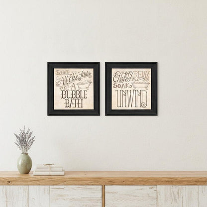 Set Of Two Soak and Unwind 1 Black Framed Print Bathroom Wall Art HomeRoots