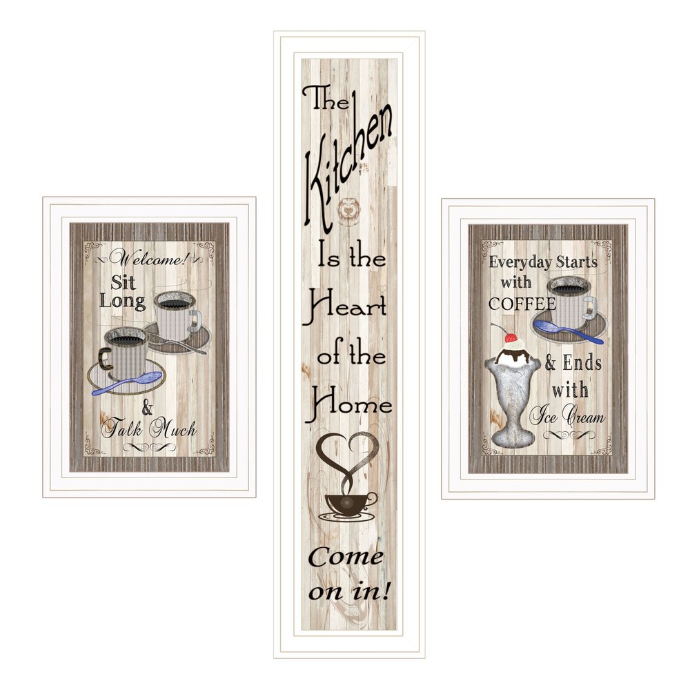 Set Of Three Come On In White Framed Print Kitchen Wall Art HomeRoots
