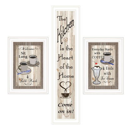 Set Of Three Come On In White Framed Print Kitchen Wall Art HomeRoots