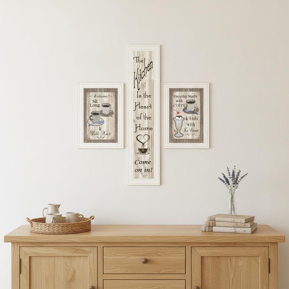 Set Of Three Come On In White Framed Print Kitchen Wall Art HomeRoots